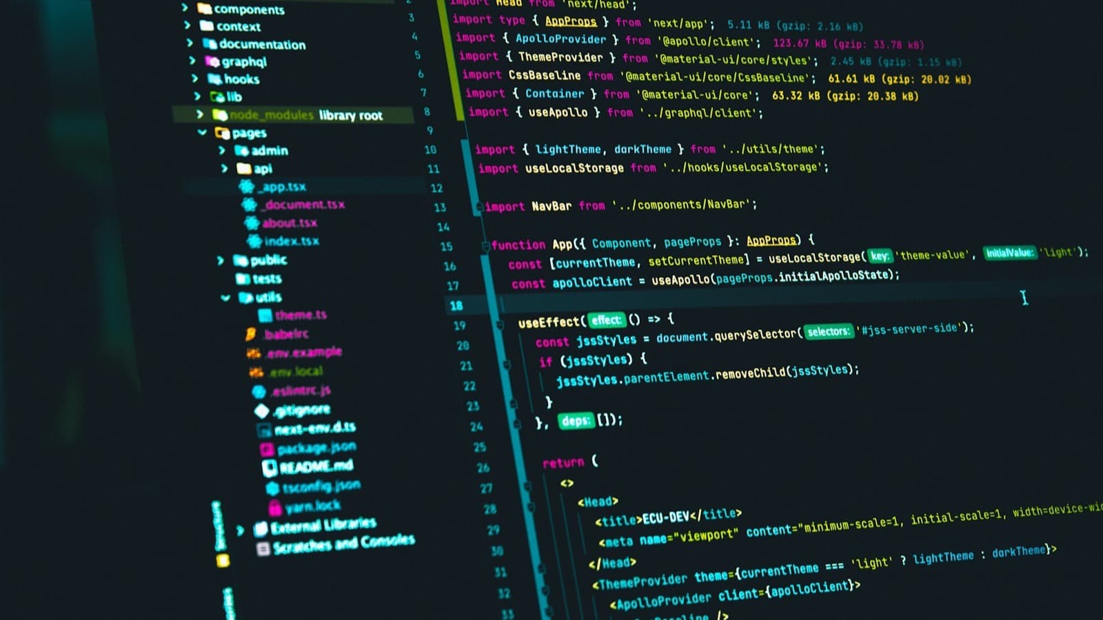 Code editor showing React source code