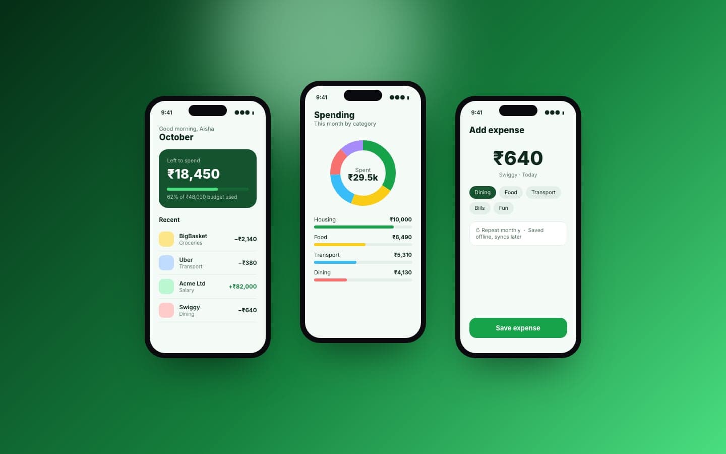 FinTrack interface