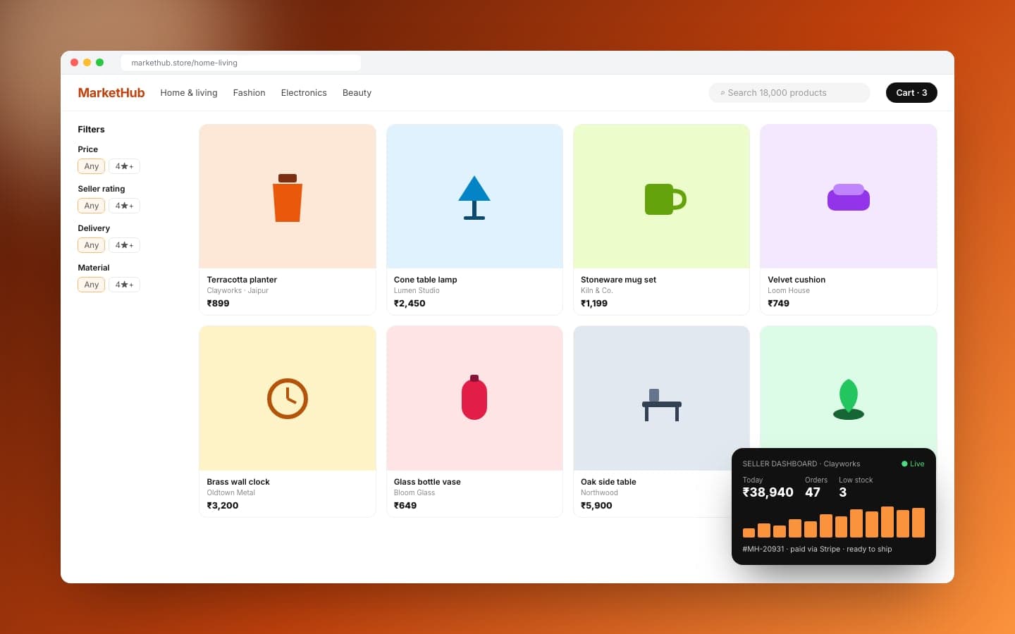 MarketHub interface