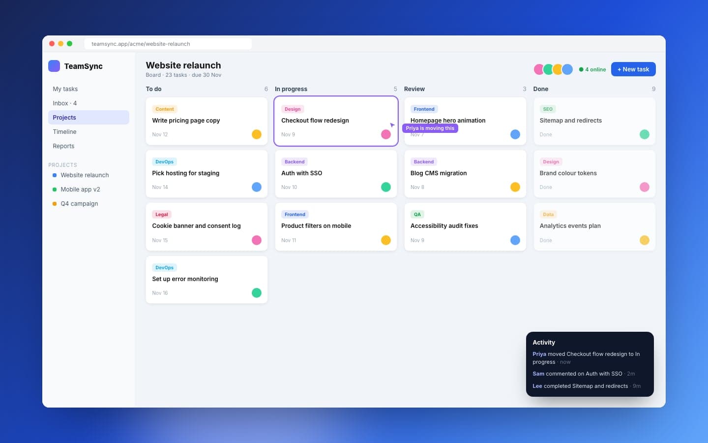 TeamSync interface